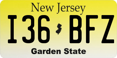 NJ license plate I36BFZ