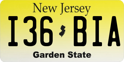 NJ license plate I36BIA