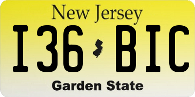 NJ license plate I36BIC