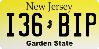 NJ license plate I36BIP