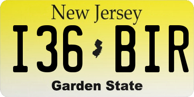 NJ license plate I36BIR