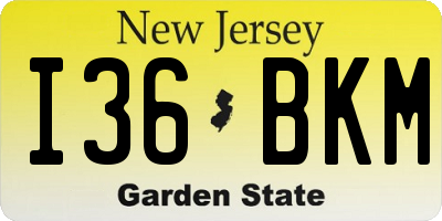 NJ license plate I36BKM