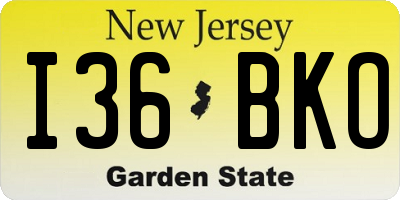 NJ license plate I36BKO
