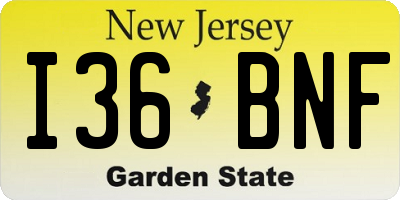 NJ license plate I36BNF