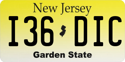 NJ license plate I36DIC
