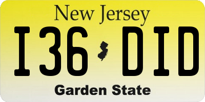 NJ license plate I36DID
