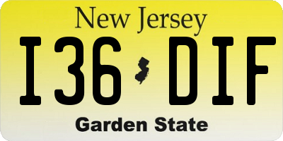 NJ license plate I36DIF