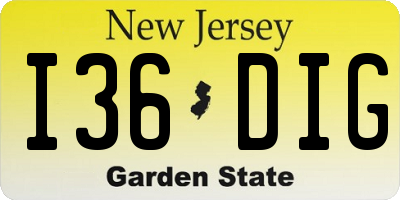 NJ license plate I36DIG