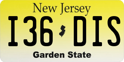 NJ license plate I36DIS
