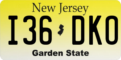 NJ license plate I36DKO