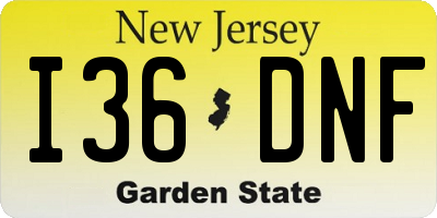 NJ license plate I36DNF