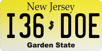 NJ license plate I36DOE