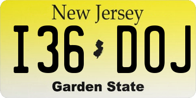 NJ license plate I36DOJ