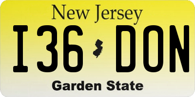 NJ license plate I36DON