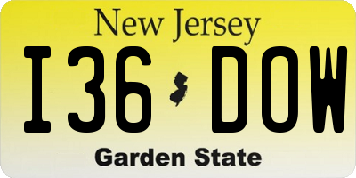 NJ license plate I36DOW