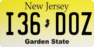 NJ license plate I36DOZ