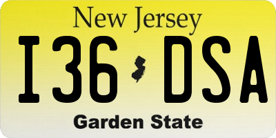 NJ license plate I36DSA
