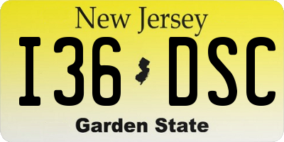 NJ license plate I36DSC