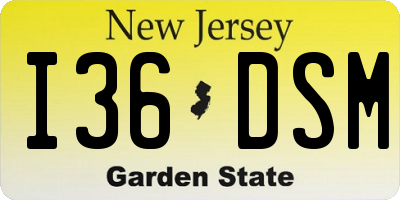 NJ license plate I36DSM