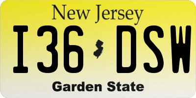 NJ license plate I36DSW