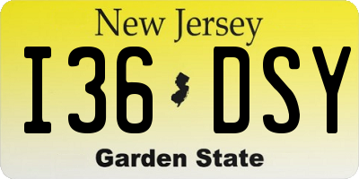 NJ license plate I36DSY