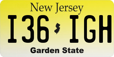 NJ license plate I36IGH