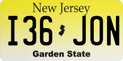 NJ license plate I36JON