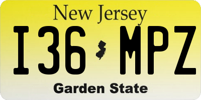 NJ license plate I36MPZ