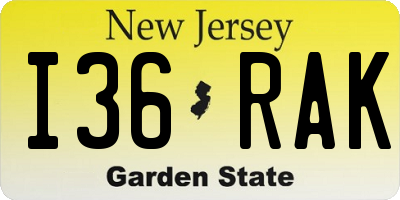 NJ license plate I36RAK