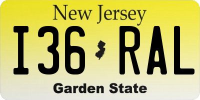 NJ license plate I36RAL