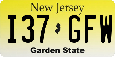 NJ license plate I37GFW