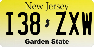 NJ license plate I38ZXW