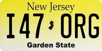 NJ license plate I47ORG