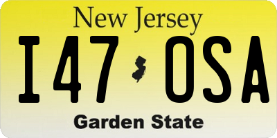 NJ license plate I47OSA