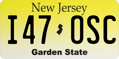 NJ license plate I47OSC