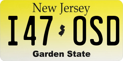 NJ license plate I47OSD