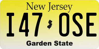 NJ license plate I47OSE