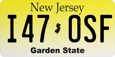 NJ license plate I47OSF