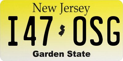 NJ license plate I47OSG