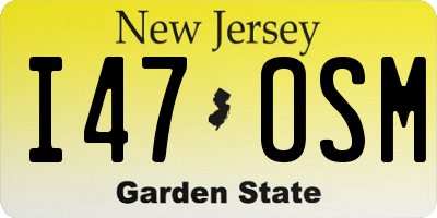 NJ license plate I47OSM