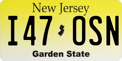 NJ license plate I47OSN