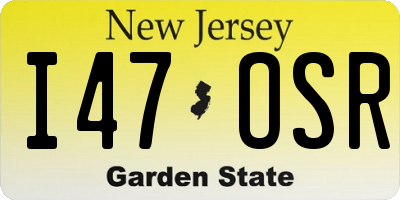 NJ license plate I47OSR