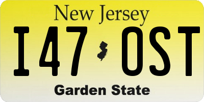 NJ license plate I47OST