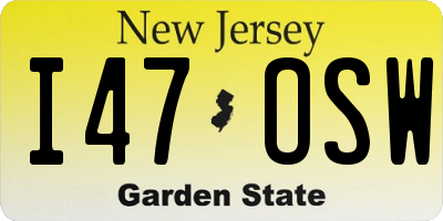 NJ license plate I47OSW