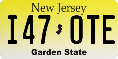 NJ license plate I47OTE