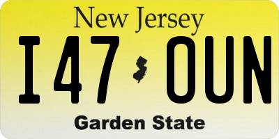 NJ license plate I47OUN