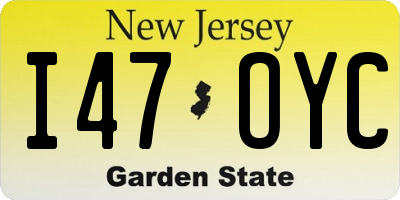 NJ license plate I47OYC