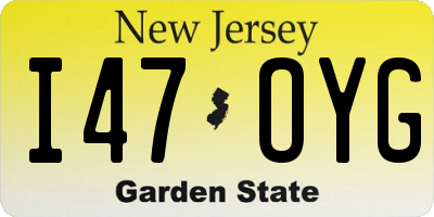 NJ license plate I47OYG