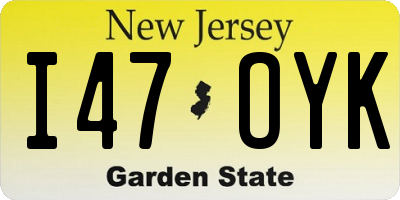 NJ license plate I47OYK