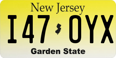NJ license plate I47OYX